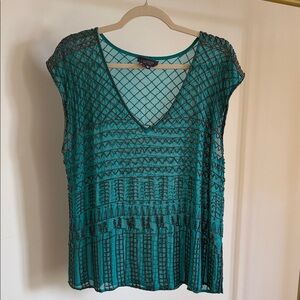 EUC! Gryphon New York Beaded Silk Blouse, Teal, Size L